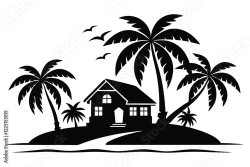 Minimal resort silhouette illustration black and white