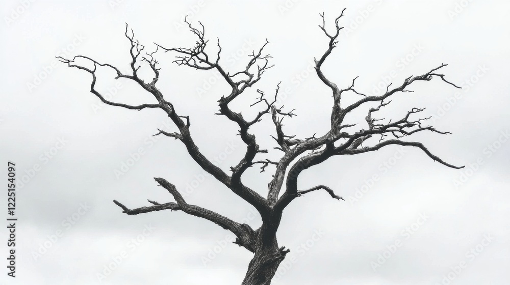 Dead Tree Silhouette Against Gray Sky in Black and White Scene Dead Tree Silhouette Against Gray Sky in Black and White Scene