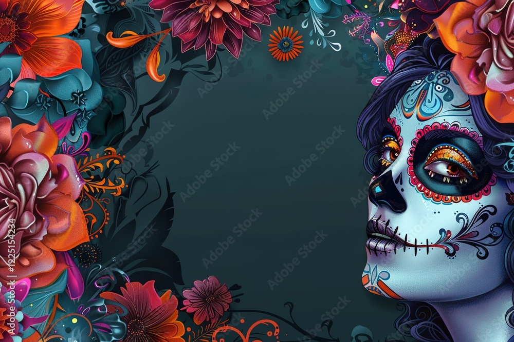 Day of the dead rule of thirds, corner right side placed, and blank banner template without text , on the extreme right third of an image, rule of thirds, corner right side placed, Day of the dead rule of thirds, corner right side placed, and blank banner template without text , on the extreme right third of an image, rule of thirds, corner right side placed,