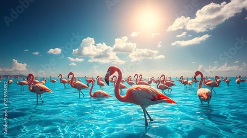 flamingos in water  ,Ai Garneted 