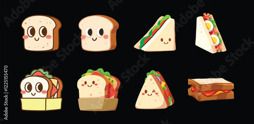 Set of sandwich cartoon. Food cartoon mascot illustration in different style. Illustration design for print, cartoon, card, decoration and sticker.