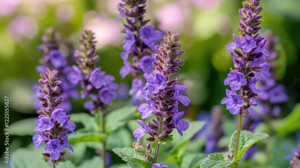 Fototapeta premium Vibrant purple Margaret flowers with delicate petals, captured in detail in a sunny garden setting