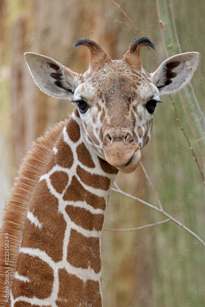 Reticulated giraffe (Giraffa reticulata) looking at camera
