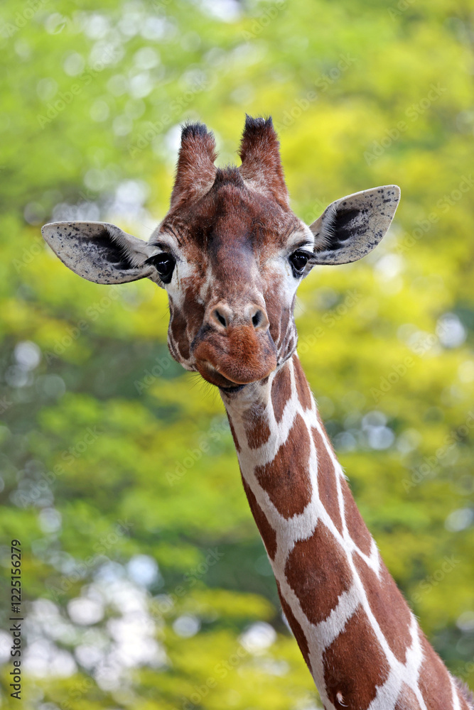Reticulated giraffe (Giraffa reticulata) looking at camera