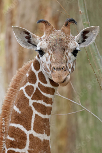Obraz na płótnie Reticulated giraffe (Giraffa reticulata) looking at camera w salonie