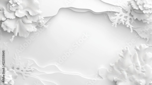 Minimalistic white coral background with intricate ocean-inspired patterns and tropical vibes