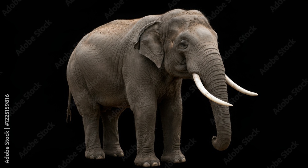 Obraz premium Majestic Asian Elephant with Long Tusks Standing on Black Background