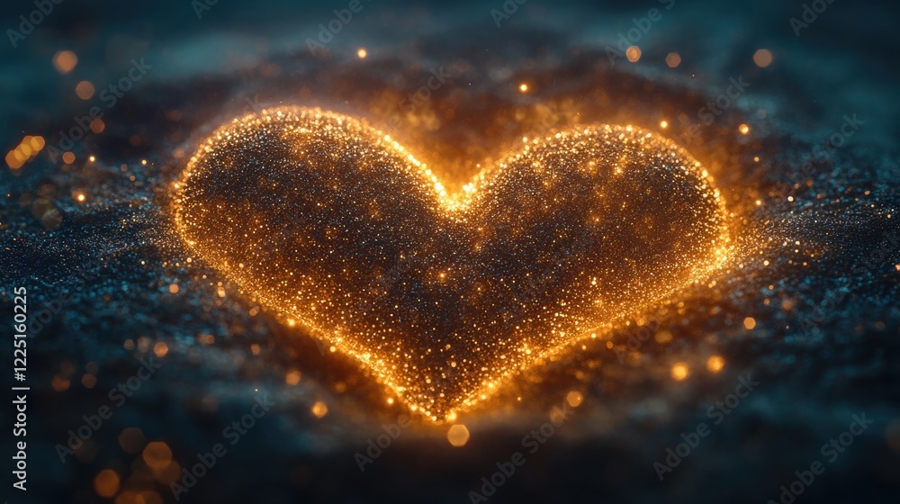 Heart Shape Glowing with Golden Sparkles on Dark Background Heart Shape Glowing with Golden Sparkles on Dark Background