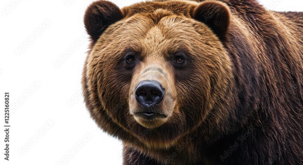 Close-up Portrait of a Brown Grizzly Bear Isolated on White Background Close-up Portrait of a Brown Grizzly Bear Isolated on White Background