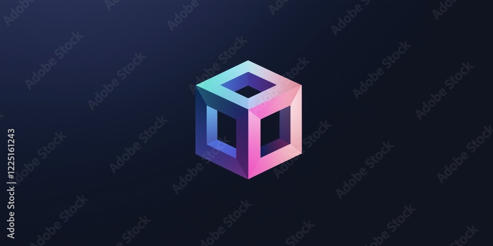 Futuristic 3D cube logo with gradient colors on dark background. Futuristic 3D cube logo with gradient colors on dark background.