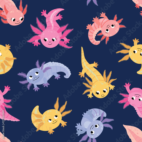 Seamless pattern with axolotl. Endless texture for your design
