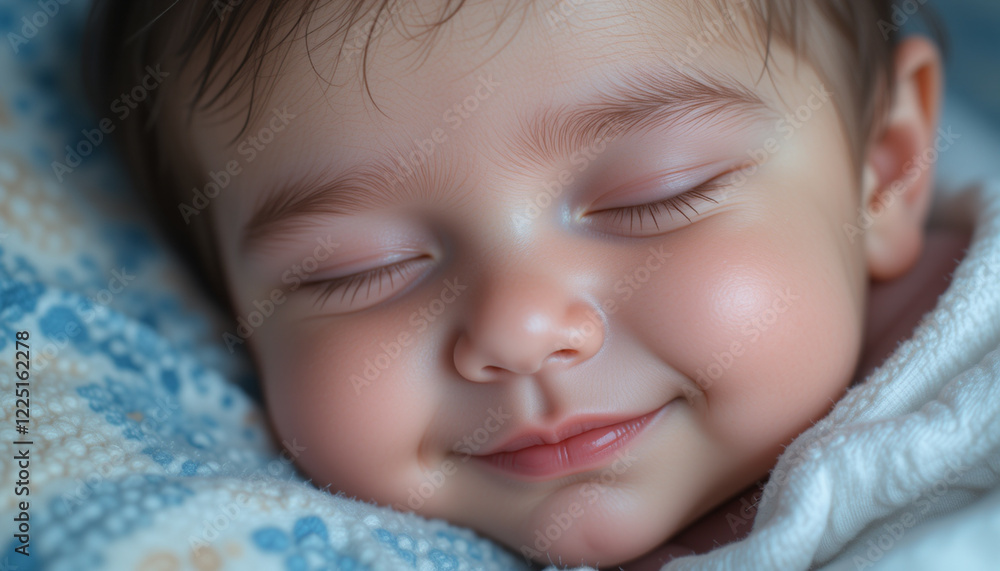 Baby smiling and peacefully sleeping in deep sleep, with a serene expression on its face. Baby smiling and peacefully sleeping in deep sleep, with a serene expression on its face.