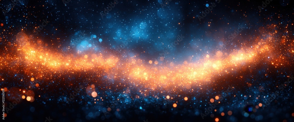 Naklejka premium Cosmic Nebula With Glowing Orange And Blue Stars