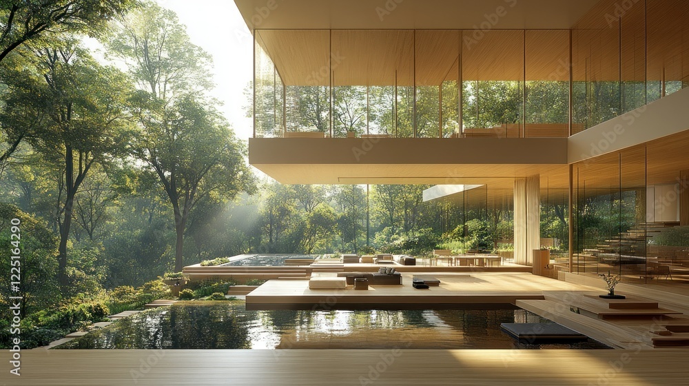 Fototapeta premium Tranquil Modern House in Lush Forest Setting