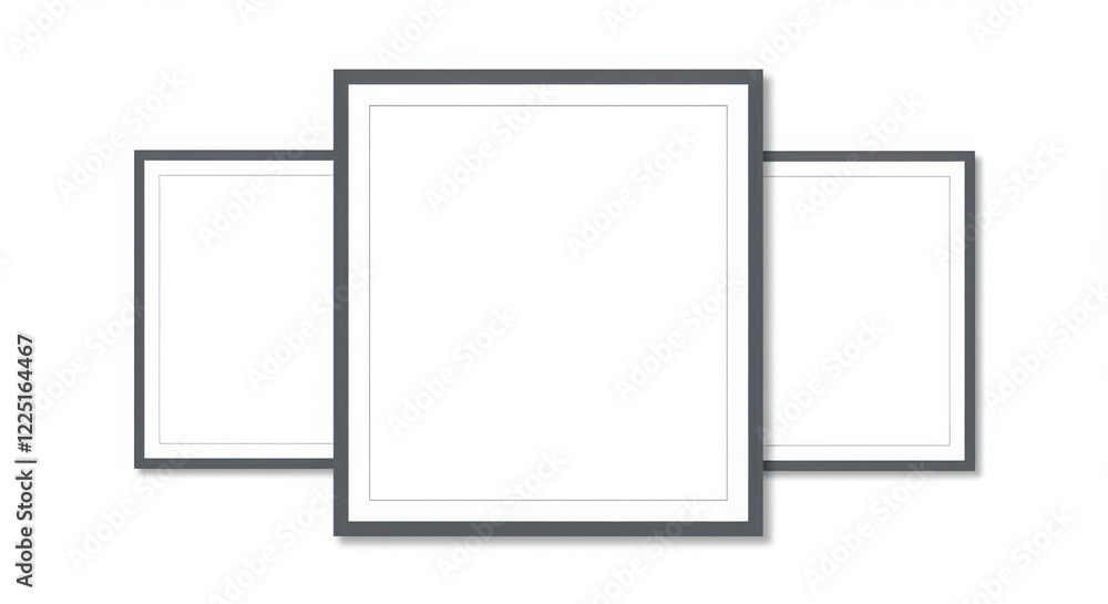 Three Gray Picture Frames on a White Background Three Gray Picture Frames on a White Background