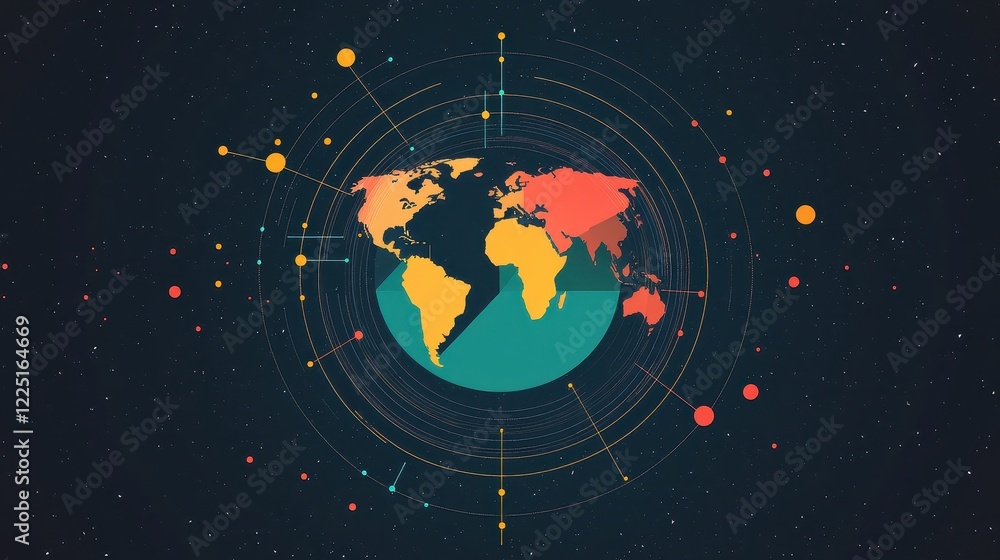 Naklejka premium logistics network flat design front view global trade animation Split-complementary color scheme. 