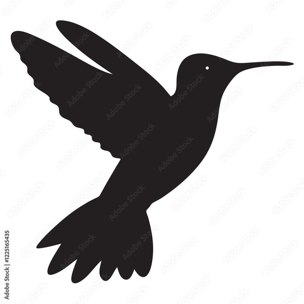 Obraz premium Elegant Black Hummingbird Silhouette vector on White Background EPS, Detailed Bird Vector Illustration for Design Projects with white background