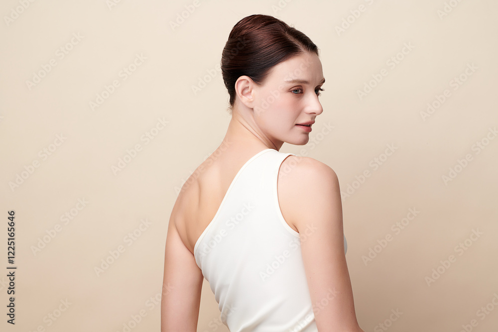 Beautiful young woman with clean fresh skin on beige background, Face care, Facial treatment, Cosmetology, beauty and spa, women portrait. Beautiful young woman with clean fresh skin on beige background, Face care, Facial treatment, Cosmetology, beauty and spa, women portrait.
