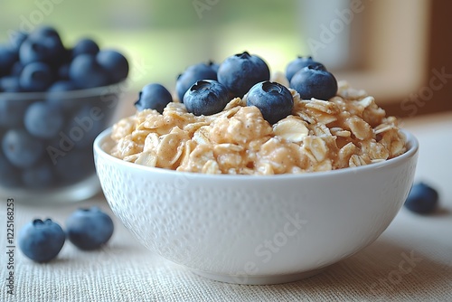 Oatmeal topped with fresh blueberries a healthy and delicious breakfast photo