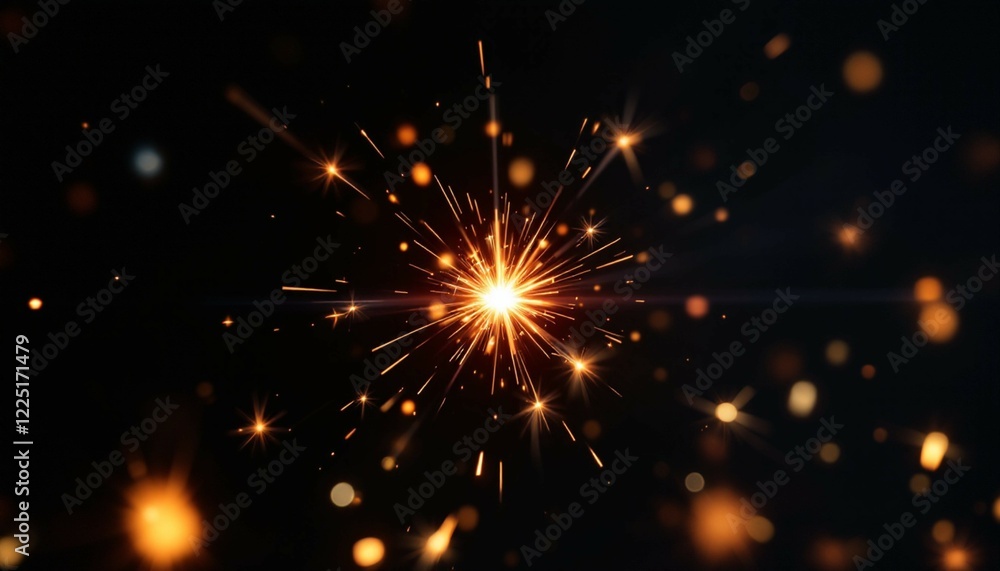 Naklejka premium Bright Sparklers Burning on Black Background Festive Light