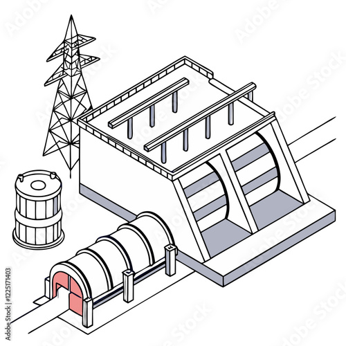 Hydro Energy System Vector Art for Sustainable Waterpower and Renewable Solutions
