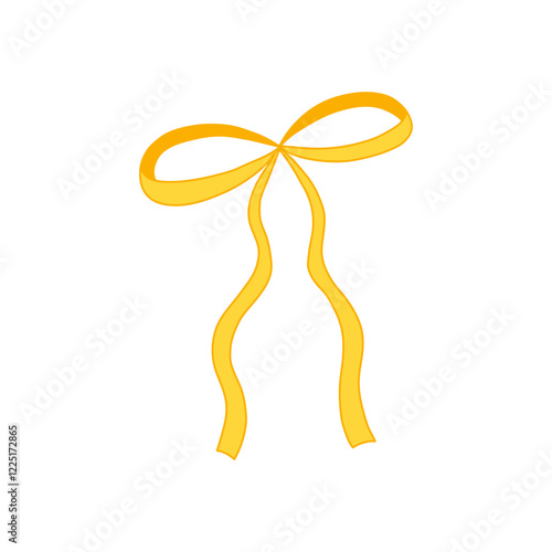 Nice bow doodle illustration. Cute long yellow ribbon. Template for banner, packaging, postcard, website. Hand drawn illustration isolated on white background.