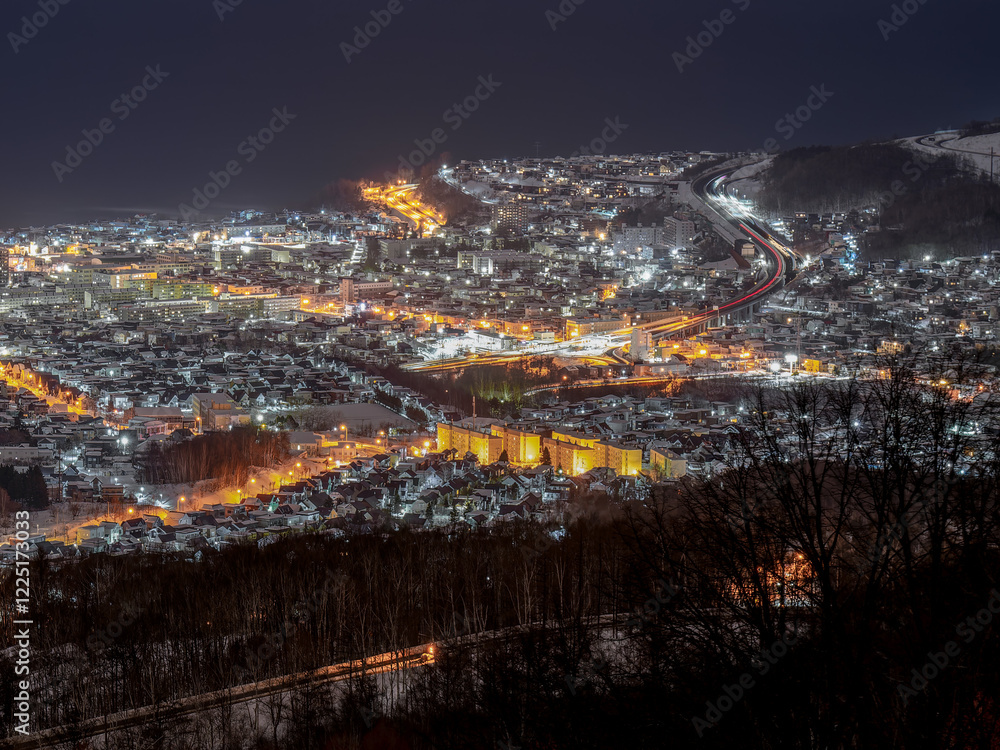 Fototapeta premium 北海道 小樽 毛無山 毛無峠 朝里 夜景 都市景観