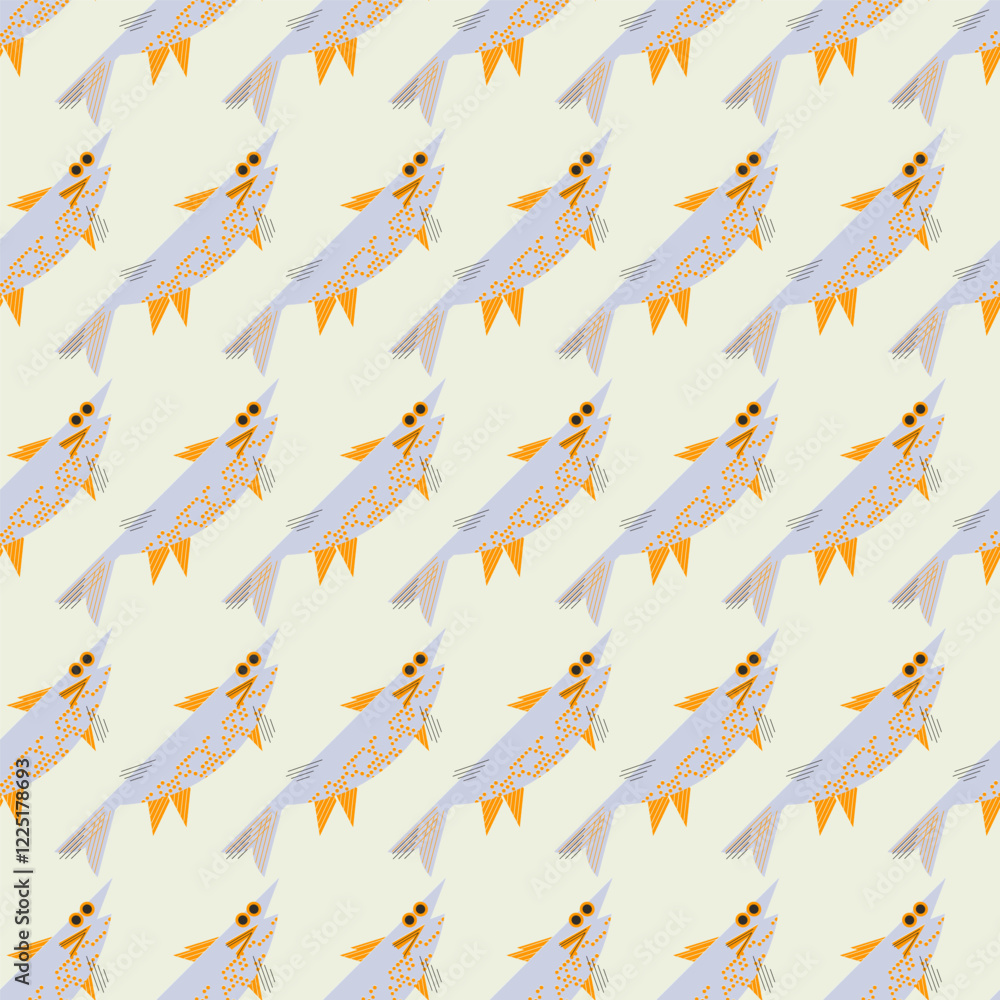 Fototapeta premium Stylized lilac fish in Scandinavian style. Vector print, seamless pattern, background, design