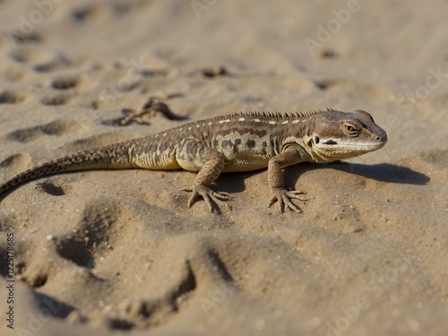 Close Up Portrait of a Bearded Dragon in a Sandy Desert Habitat