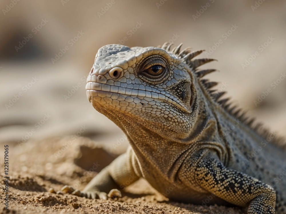 Fototapeta premium Close Up Portrait of Bearded Dragon in Sandy Desert Habitat