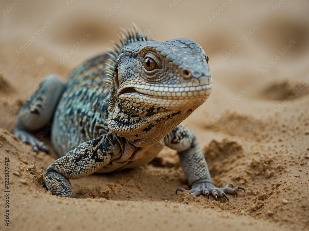Close Up Portrait of a Bearded Dragon in its Sandy Desert Habitat Close Up Portrait of a Bearded Dragon in its Sandy Desert Habitat