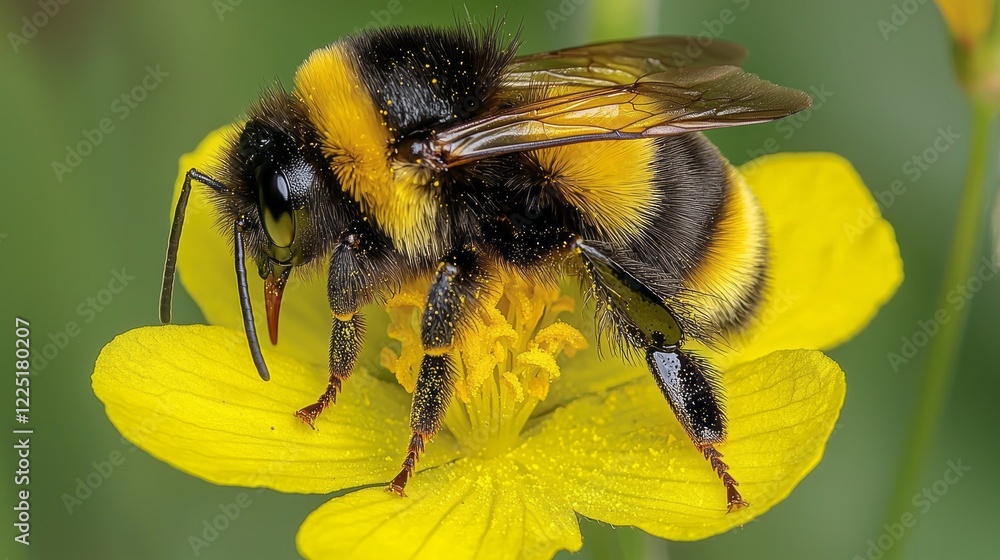 Bright yellow petals attract a busy bee as it collects pollen, showcasing the delicate balance of life in a warm, sunlit garden teeming with activity and color Bright yellow petals attract a busy bee as it collects pollen, showcasing the delicate balance of life in a warm, sunlit garden teeming with activity and color