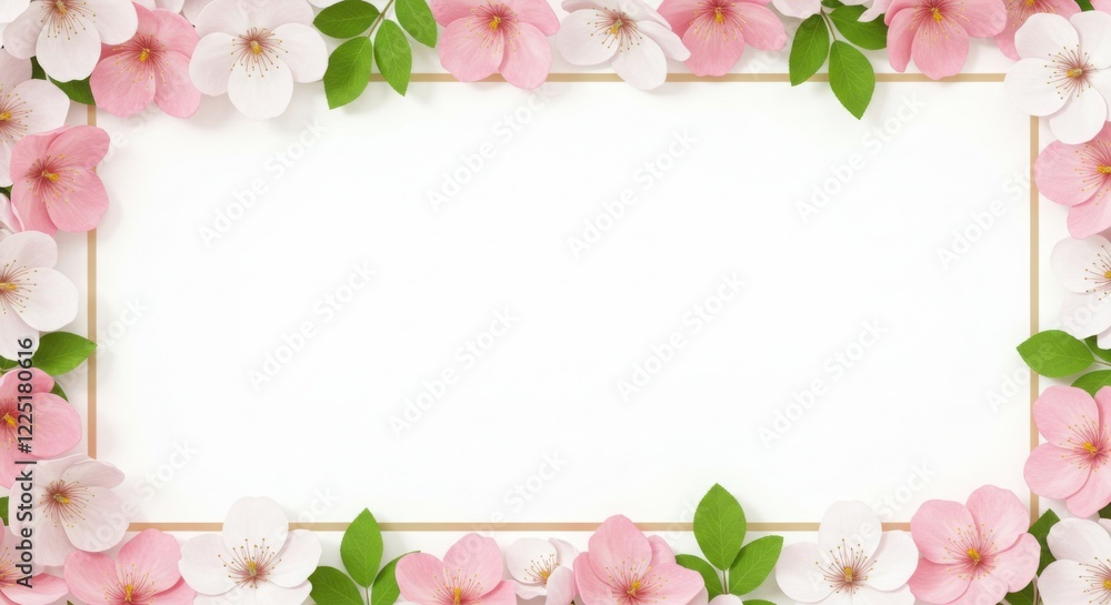 Pink and White Floral Frame with Golden Border and Copy Space Pink and White Floral Frame with Golden Border and Copy Space