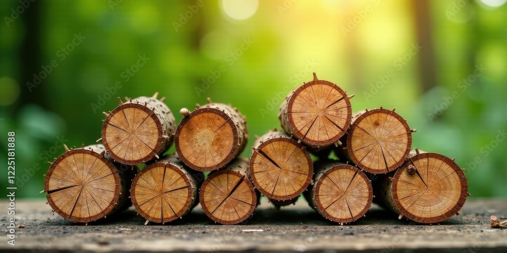 Stack of Natural Wooden Logs in a Forest Setting Stack of Natural Wooden Logs in a Forest Setting