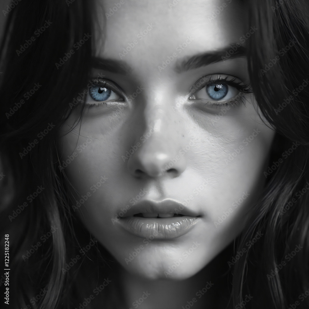 black and white portrait of a woman with bright blue eyes black and white portrait of a woman with bright blue eyes