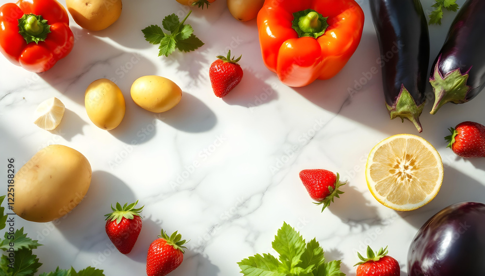 A close-up of a diverse selection of colorful fruits and vegetables, emphasizing freshness, variety, and natural vibrancy in a bountiful arrangement A close-up of a diverse selection of colorful fruits and vegetables, emphasizing freshness, variety, and natural vibrancy in a bountiful arrangement