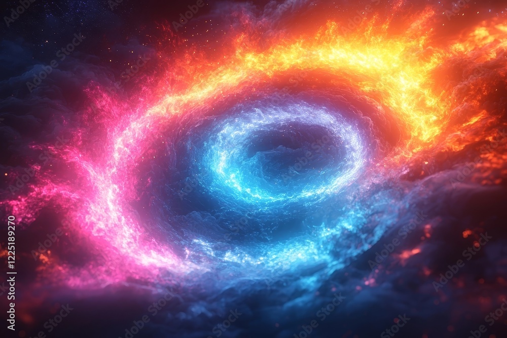 Fototapeta premium Dynamic Neon Vortex with Vibrant Colorful Radiation and Cosmic Swirling Energy