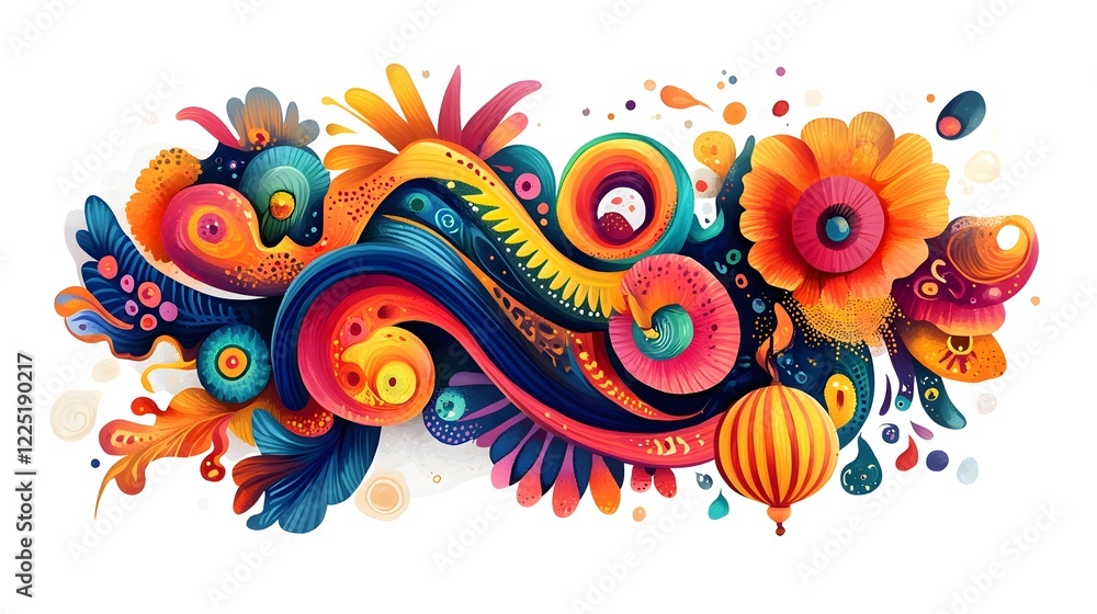 Fototapeta premium Vibrant Floral Explosion of Abstract Shapes and Colors in a Surreal Digital