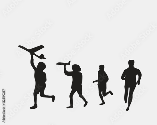 Group Tour silhouette people and plane