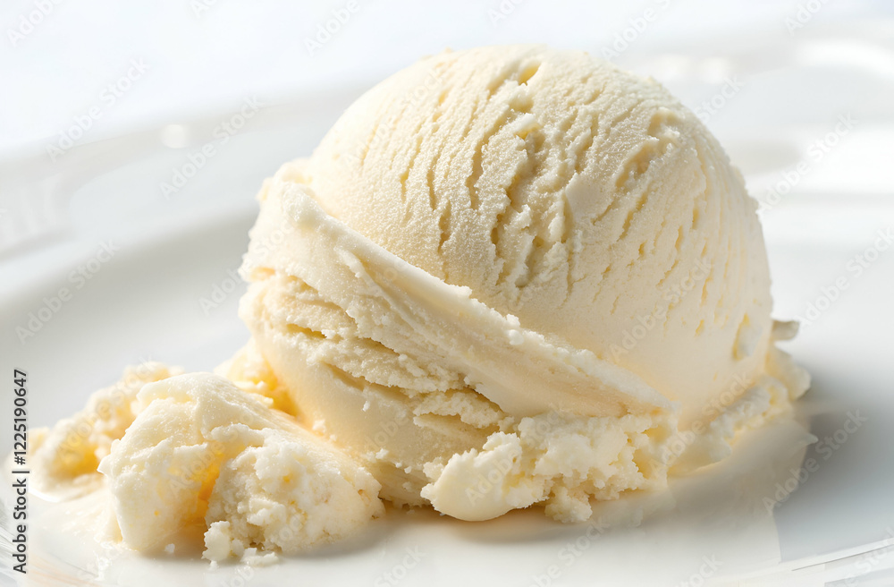 A creamy scoop of vanilla ice cream sits on a white plate, showcasing its smooth texture and rich flavor, perfect for a sweet treat. A creamy scoop of vanilla ice cream sits on a white plate, showcasing its smooth texture and rich flavor, perfect for a sweet treat.