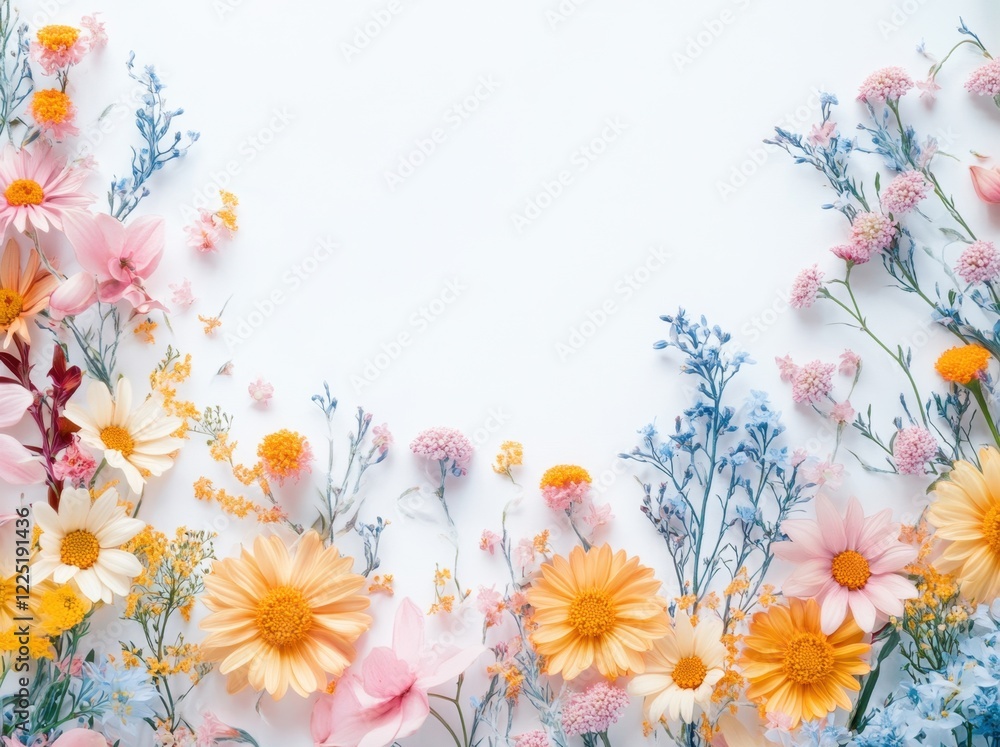 Naklejka premium flower border with Aster on a white background, with space for text or design