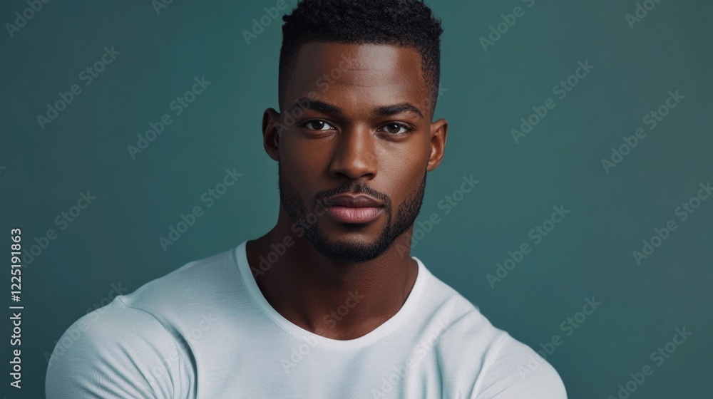 Confident man in studio setting with neutral background showcasing modern style and charismatic expression Confident man in studio setting with neutral background showcasing modern style and charismatic expression