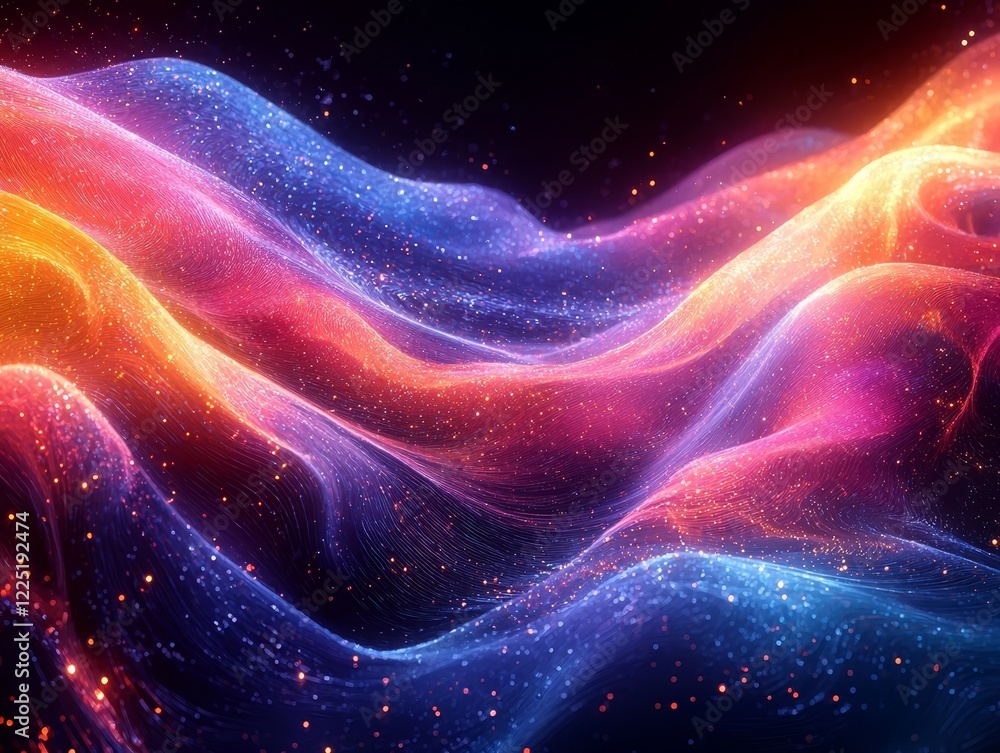 Fototapeta premium Mesmerizing Neon Wave Design with Glowing Cosmic Gradients Across Dark Background