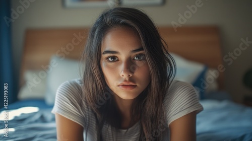 Emotional Female Portrait Capturing Concern and Vulnerability in Cozy Bedroom Setting Free Download Emotional Female Portrait Capturing Concern and Vulnerability in Cozy Bedroom Setting - GFXLoad