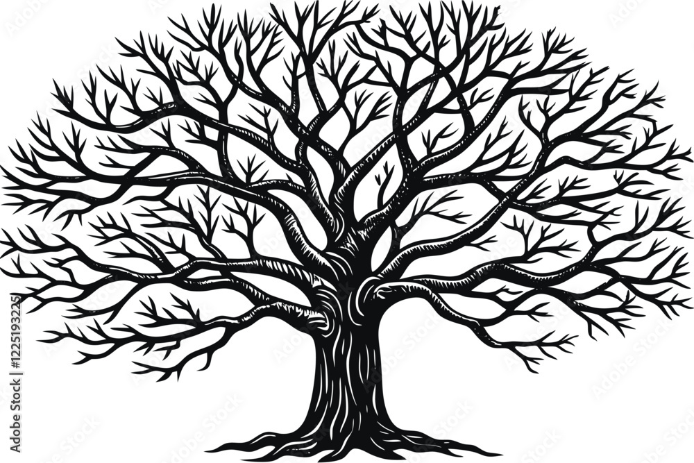 Obraz premium Black Tree Silhouette Isolated on White Background Illustration
