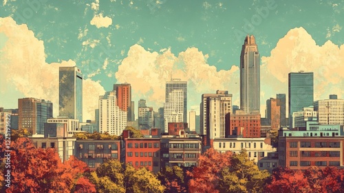 Wallpaper Mural Atlanta Cityscape Georgia Poster Illustration Travel Print Decor Gift Paper Canvas Wall Retro Art Torontodigital.ca