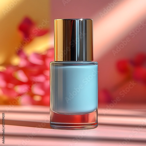 Small Glossy Nail Polish Bottle on Colorful Background photo