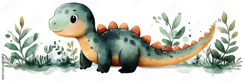 Naklejka premium Soft Plush Dinosaur Toy in Watercolor Style with Textures