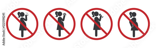 Bundle set prohibition sign for pregnant women, isolated on a white background, suitable for health or warning materials