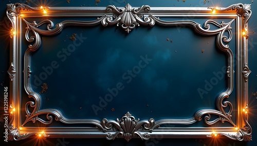 Silver Victorian Frame with Illuminated Corners on Navy Background